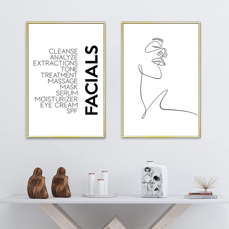 Ecyanlv Minimalist Line Art Print Facials Quotes Wall Art Black And White Canvas Print Spa Beauty Decor Woman Face Sketch One Line Drawing Art Painting Decor 16x24inch Unframed - Image 3